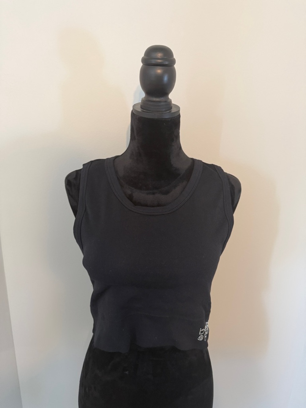 bebe Black Ribbed Crop Tank
